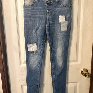 Cat & Jack Jegging Size 14 Blue Patchwork Girls Stretch Jeans Snap Closure